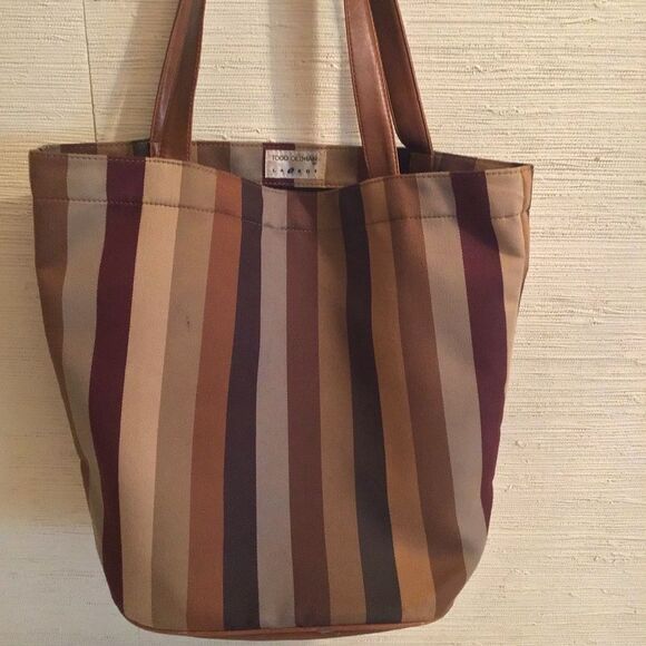 Vintage Todd Oldham by Lazy-boy Boho Hippie Striped Brown and Tan Tote Bag - Picture 3 of 8